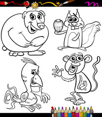 animals set cartoon coloring book