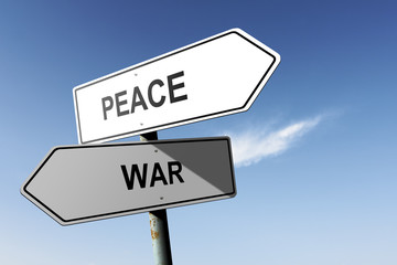 Peace and War directions. Opposite traffic sign.