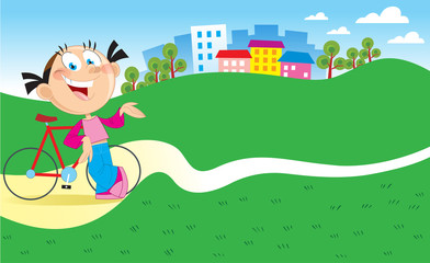 Obraz premium Girl with a bicycle