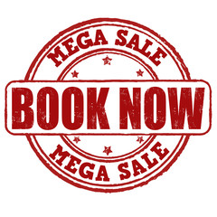 Mega sale, book now stamp