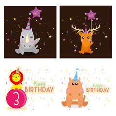 Set Of Different Cute Happy Birthday Cards