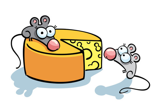 cartoon illustration with cute mice and cheese