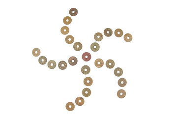 Old ancient coins of Thailand place as windmill isolated