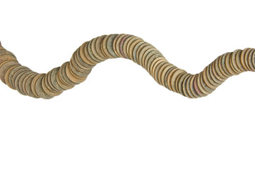 Old ancient coins of Thailand place as wave isolated