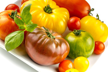 Fototapeta na wymiar Many varieties of colorful tomatos