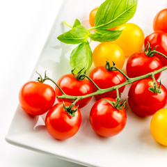 Closeup of colorful tomato on the vine