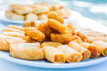 Spring rolls and chicken nugget