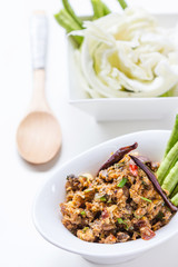 Thai Spicy minced fish salad. Thai food