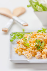 fried egg  with fermented pork. Thai food