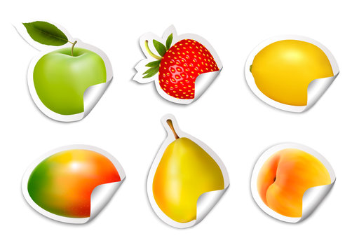 Set of flat fruit stickers. Vector.