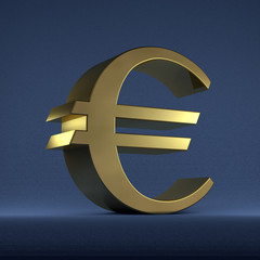 Obraz premium Golden euro sign on blue