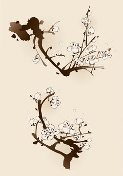 Plum blossom with line design in two different compositions.