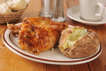 BBQ chicken and baked potato