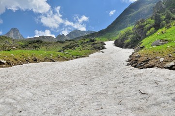 Summer snow in Carpathians mountains