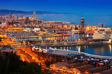   Port in Barcelona during evening. Spain - obrazy, fototapety, plakaty