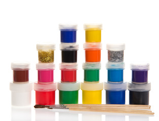 Set of beautifully standing paints and brush