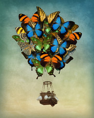 Obrazy na Szkle  Balon na gorące powietrze motyl