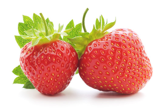 Two strawberries with leaf