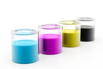 CMYK paint cans and ink