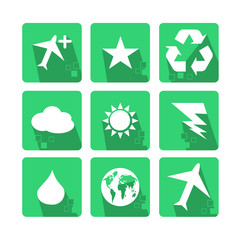 Main icons Set of nature, with shadow and pixel - Green