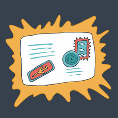 postage envelope with stamps vector illustration, hand drawn