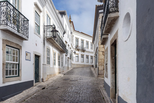 Traditional historical streets of Faro in Portugal, Europe.