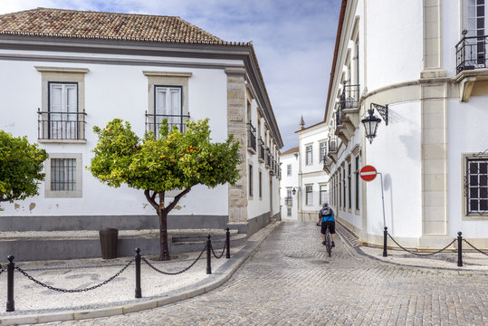 Old town district in historic town Faro, Portugal