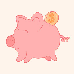 cute piggy bank and coin, business, vector Illustration