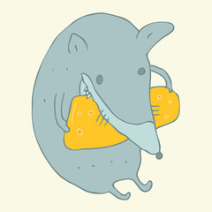 Mouse and cheese vector illustration, hand drawn