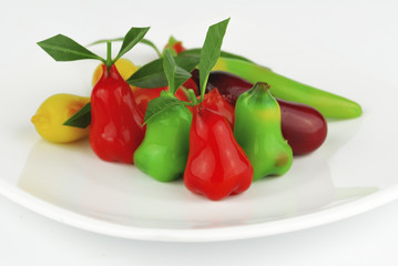 Thai style marzipan fruits. Thai dessert fruit-imitated soybean