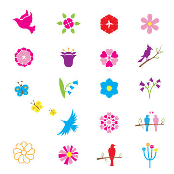 Flowers and birds icons