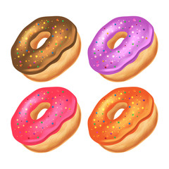 Donuts with icing on a white background.