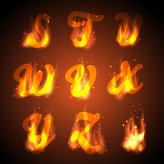 Fire alphabet. Vector.