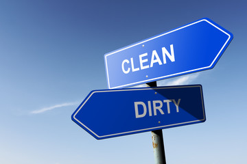 Clean and Dirty directions.  Opposite traffic sign.