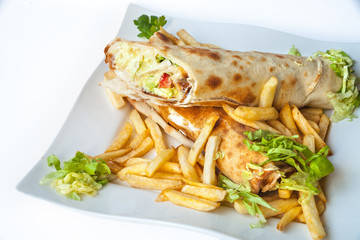 Rolled meat with French fries