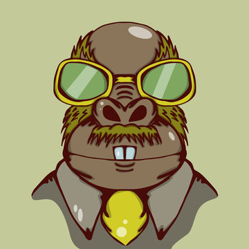 Weird walrus illustration with yellow glasses and yellow tie