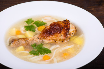 Chicken soup with noodle and vegetables