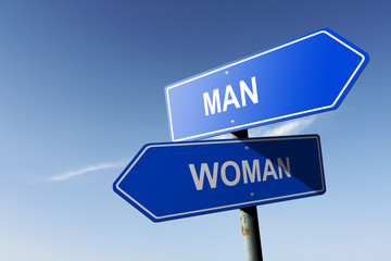 Man and Woman directions.  Opposite traffic sign.