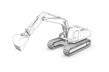 Drawing: black-and-white sketch of excavator