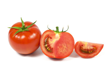 Sliced fresh red tomatoes isolated on white background