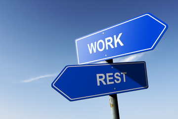 Work and Rest directions.  Opposite traffic sign.