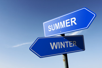 Summer and Winter directions.  Opposite traffic sign.