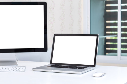 Blank screen of laptop and desktop computer