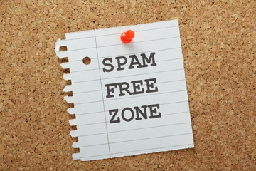 Spam Free Zone reminder on a cork notice board