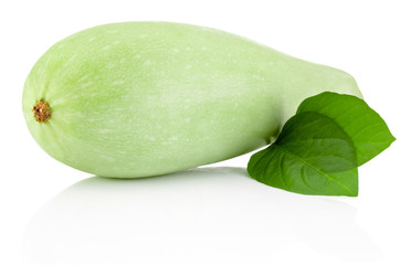 Vegetable marrow with green leaves isolated on white background