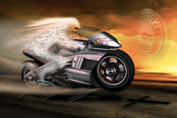 Ghost Rider auf Motorrad mit Tod und Tachometer