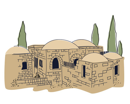 Ancient, Town,  Middle East, Illustration