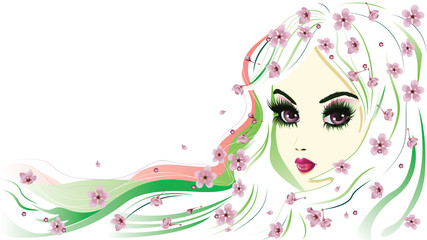 Floral Girl with White Hair