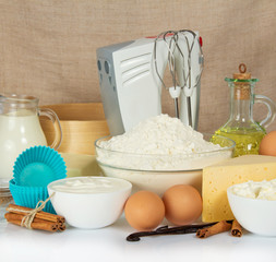Set of products for baking, mixer and cake pan