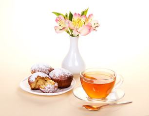 Tea with cupcakes for a breakfast